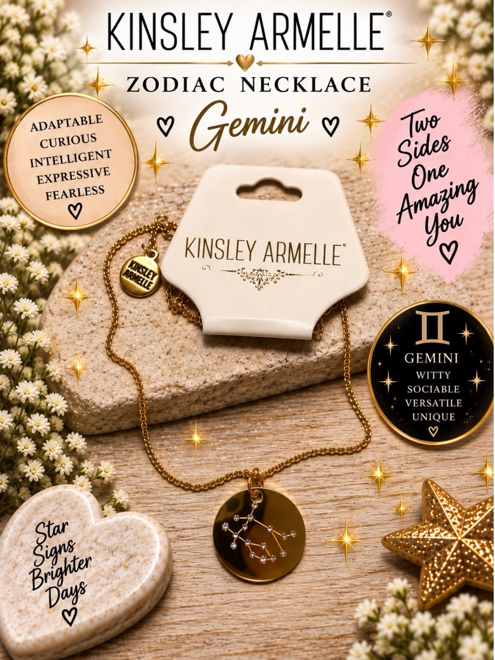 Kinsley Armelle Gemini Zodiac Necklace - Gold Toned